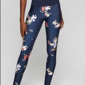 Athleta Navy Floral Print Chatarunga High-Rise Leggings Mesh Panel